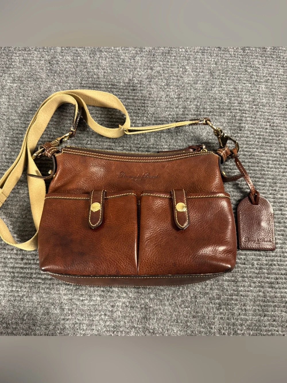 Vtg Dooney & Bourke Florentine Vacchetta Brown Leather Crossbody Bag Hobo Preppy
